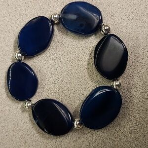 Handmade Blue and Silver Hematite Beaded Bracelet